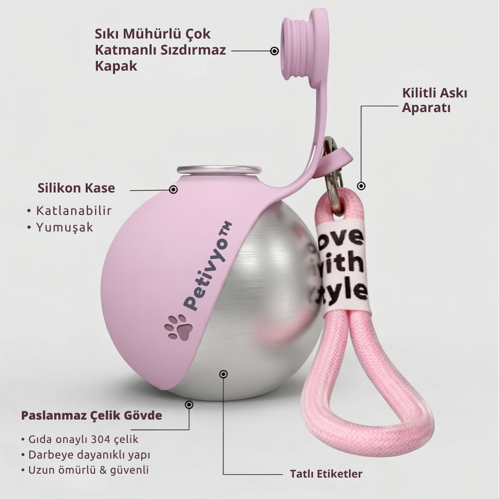PETIVYO HydroPaw™ | Paslanmaz Çelik Taşınabilir Köpek Su Matarası